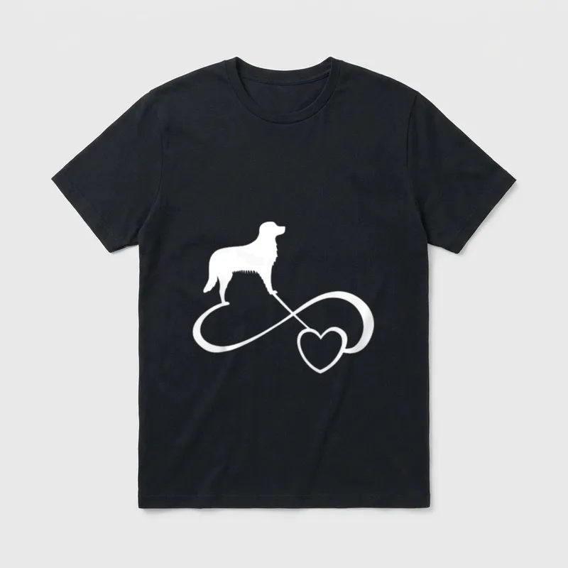 Kooikerhondje T-Shirt – Weiße Kooikerhondje Silhouette auf unendlichem Symbol mit Herz – Klassisches T-Shirt in Schwarz
