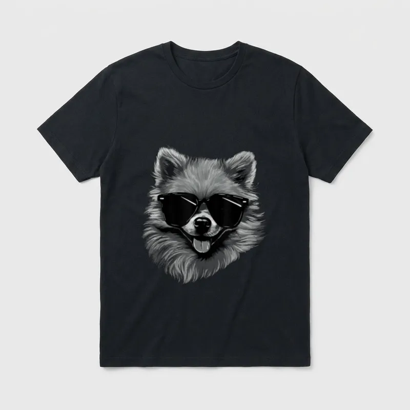 Zwergspitz mit Sonnebrille Mittelspitz T-Shirt – Klassisches T-Shirt in Schwarz