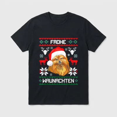 Pomeranian Frohe Waunachten Weihnachten T-Shirt – Klassisches T-Shirt in Schwarz