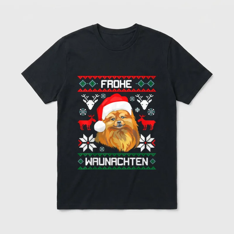 Pomeranian Frohe Waunachten Weihnachten T-Shirt – Klassisches T-Shirt in Schwarz