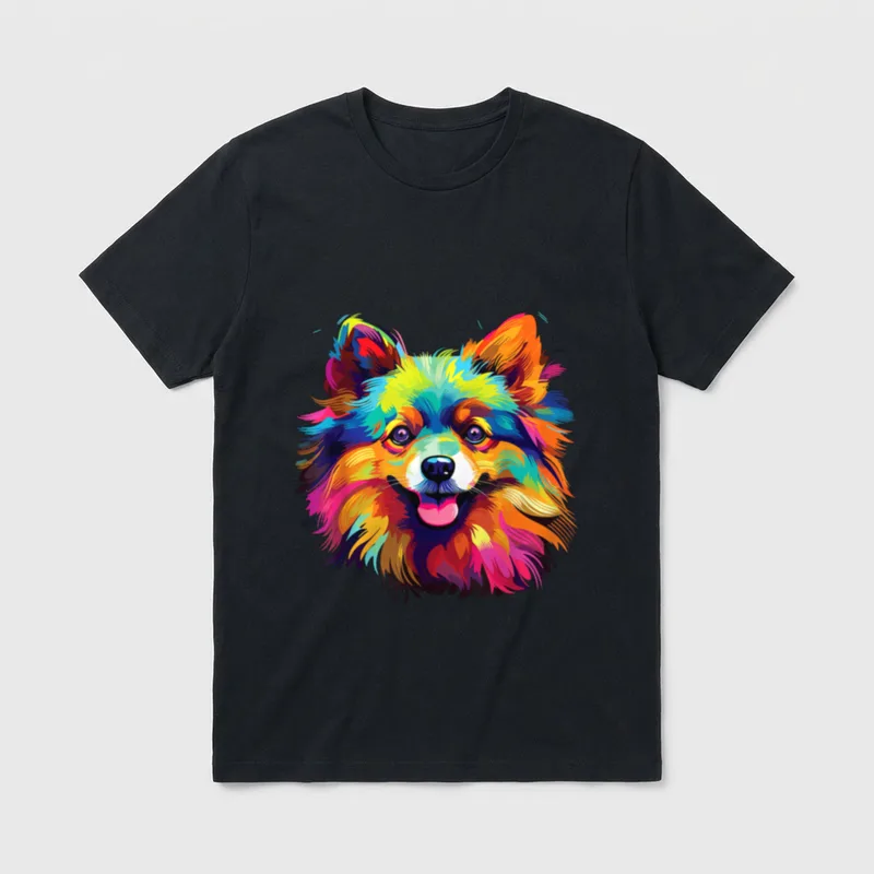 Wasserfarben Farbenfroher Zwergspitz Hunde T-Shirt – Klassisches T-Shirt in Schwarz