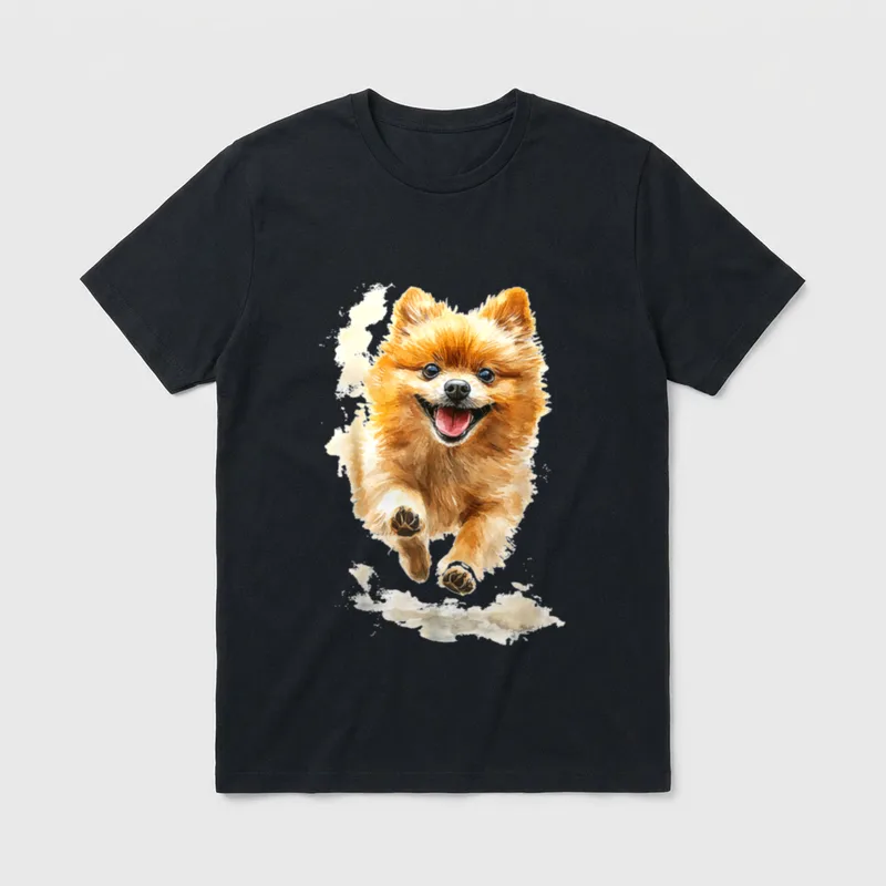 Zwergspitz grafische Haustier-Illustration blaue T-Shirt – Klassisches T-Shirt in Schwarz