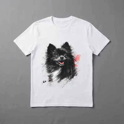 Zwergspitz-Hundemotiv Haustier-Illustration T-Shirt 0043 – Klassisches T-Shirt in Schwarz