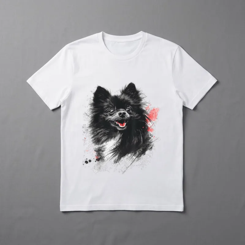 Zwergspitz-Hundemotiv Haustier-Illustration T-Shirt 0043 – Klassisches T-Shirt in Schwarz