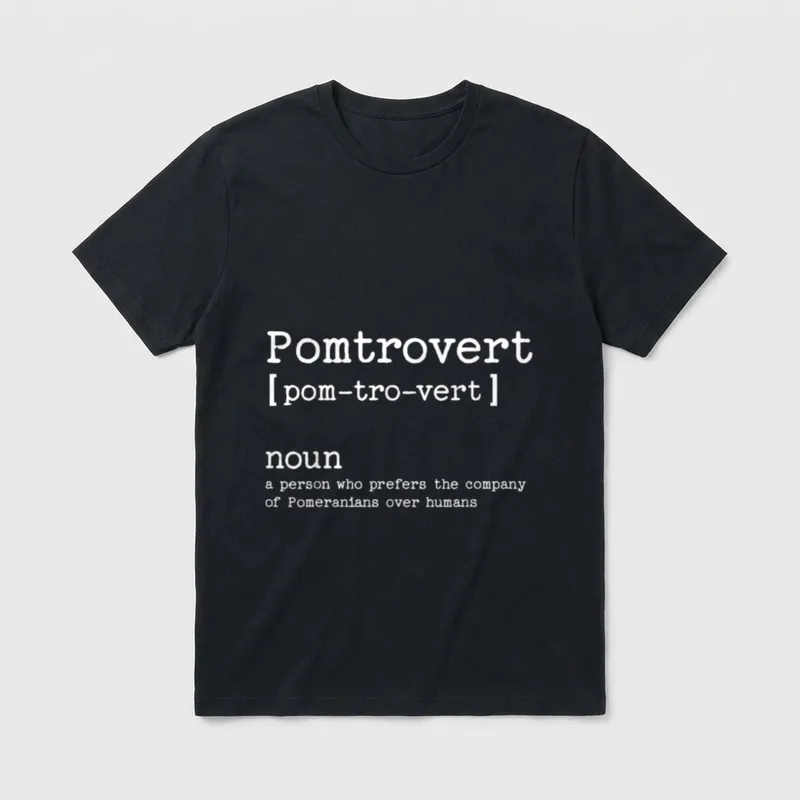 Funny Pomeranian Dog T-Shirt – Wortspiel Pomtrovert Definition auf grauem Hintergrund – Klassisches T-Shirt in Schwarz