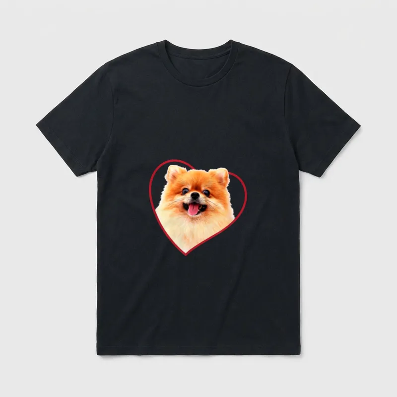 Zwergspitz Pomeranian Herz Hundeportrait T-Shirt – Klassisches T-Shirt in Schwarz