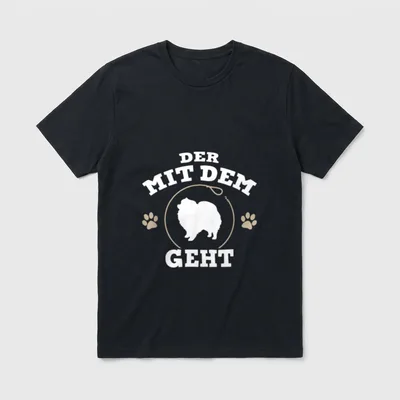 Der mit dem Zwergspitz T-Shirt – Weißer Zwergspitz mit Leine und Pfotenabdruck – Klassisches T-Shirt in Schwarz