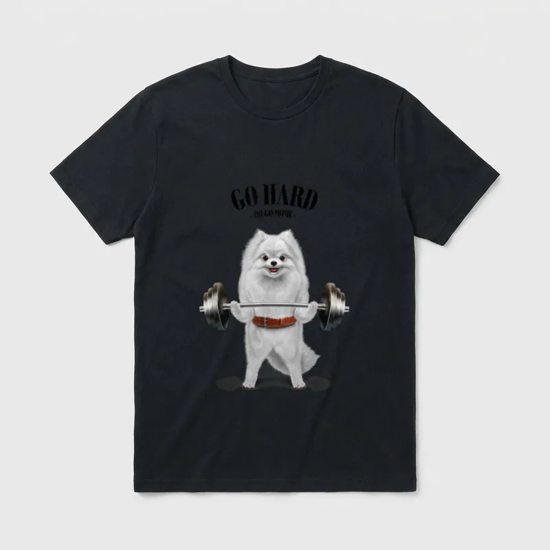 Weißer Pomeranian Hund Gewichtheben T-Shirt – Klassisches T-Shirt in Schwarz