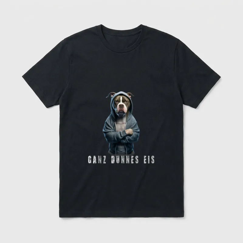 Pitbull mit Hoodi ganz T-Shirt – Klassisches T-Shirt in Schwarz