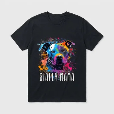 Buntes Splash Art Staffordshire T-Shirt – Klassisches T-Shirt in Schwarz