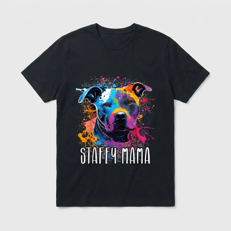 Buntes Splash Art Staffordshire T-Shirt – Klassisches T-Shirt in Schwarz