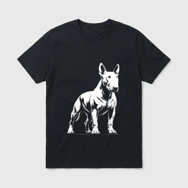 Pitbull Mom Shirt – Bullterrier Strichzeichnung auf dunklem Grund – Klassisches T-Shirt in Schwarz