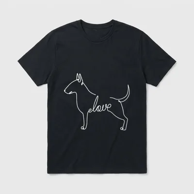 Pitbull Love Shirt – Weiße Konturlinie eines Hundes mit integrierter Schrift love – Klassisches T-Shirt in Schwarz