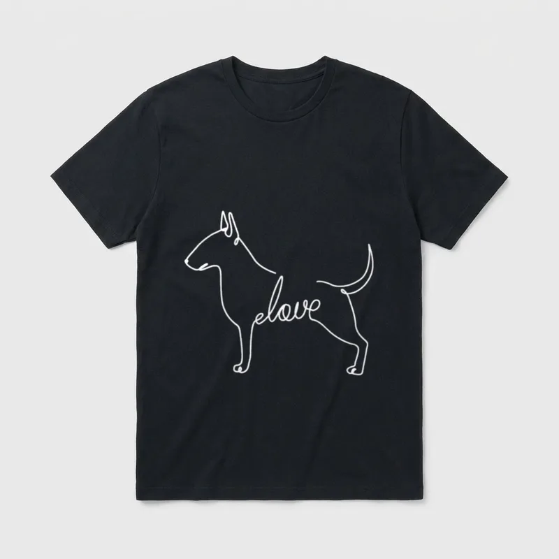 Pitbull Love Shirt – Weiße Konturlinie eines Hundes mit integrierter Schrift love – Klassisches T-Shirt in Schwarz