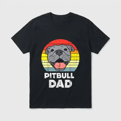 Pitbull Dad Sunset Retro T-Shirt – Klassisches T-Shirt in Schwarz