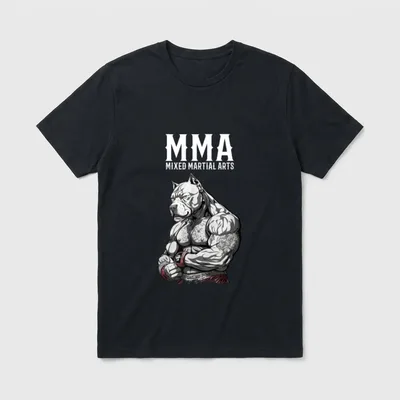 Pitbull Mma Shirt – Muskelnder Pitbull als MMA-Kämpfer mit Handschlägen und Tattoo – Klassisches T-Shirt in Schwarz