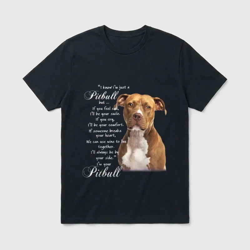 Ich weiß ich bin T-Shirt – Pitbull Porträt mit langem englischen Zitat über Trost und Liebe – Klassisches T-Shirt in Schwarz