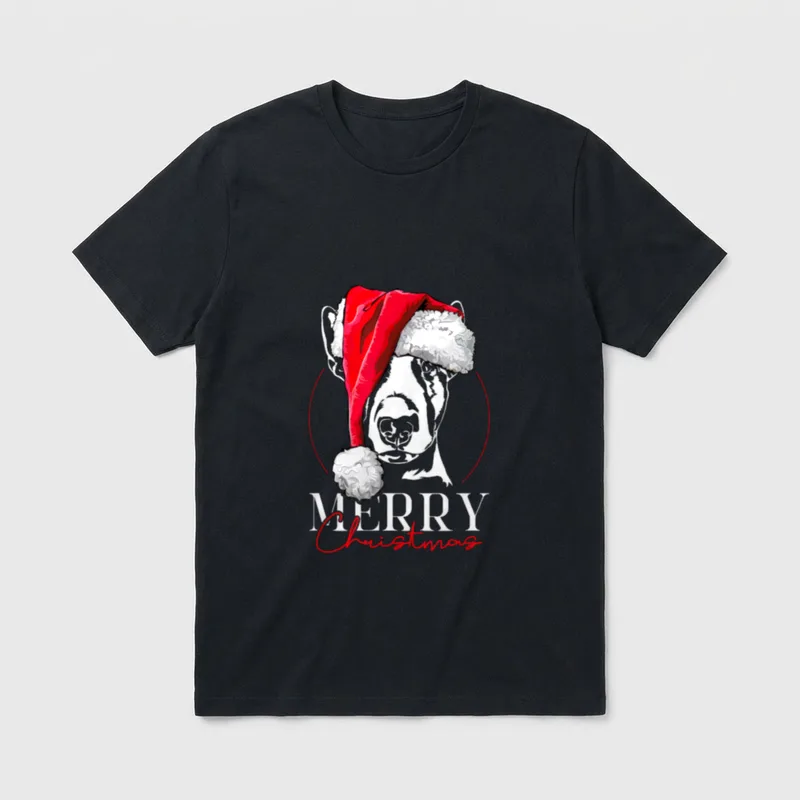 Lustiger Santa Bullterrier Merry T-Shirt – Klassisches T-Shirt in Schwarz
