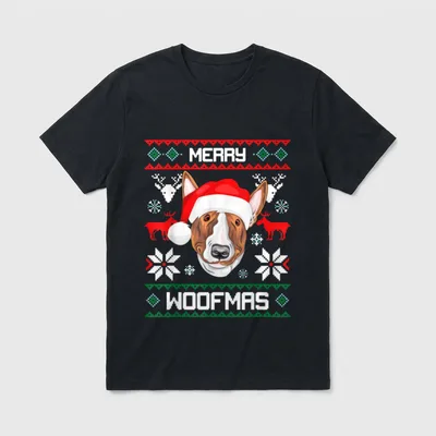 Bullterrier Merry Woofmas Hund T-Shirt – Klassisches T-Shirt in Schwarz