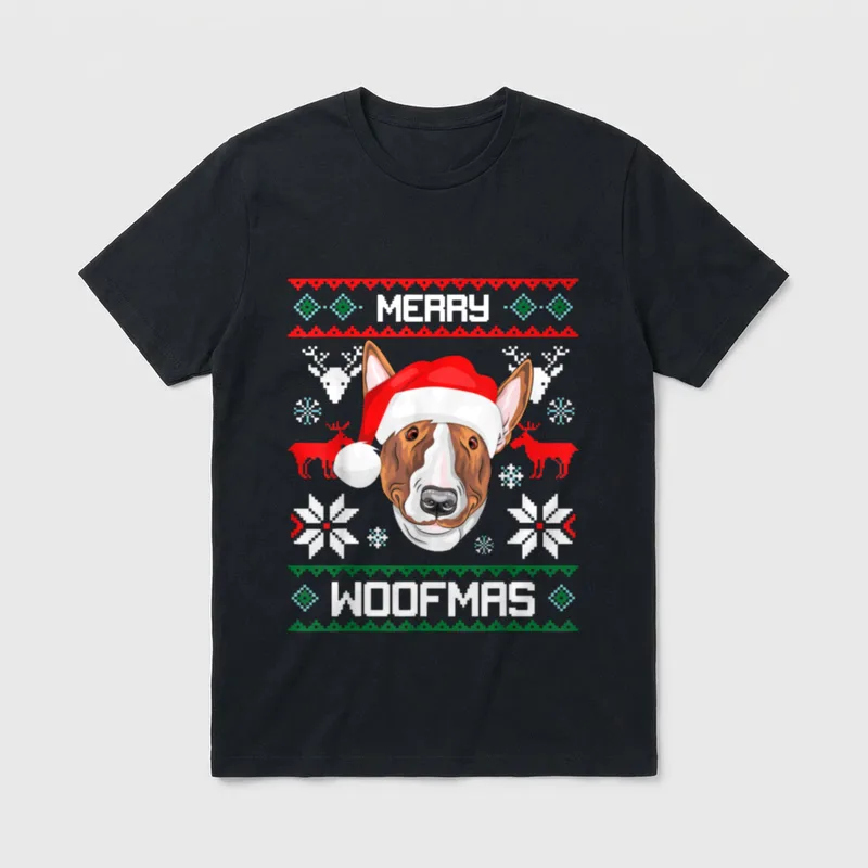 Bullterrier Merry Woofmas Hund T-Shirt – Klassisches T-Shirt in Schwarz