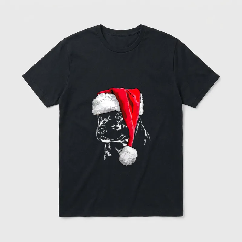 Staffordshire Bullterrier Weihnachtsmann Weihnachten T-Shirt – Klassisches T-Shirt in Schwarz