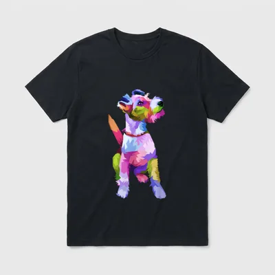 Fox Terrier buntes Pop T-Shirt – Klassisches T-Shirt in Schwarz