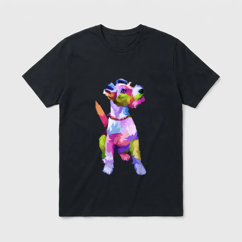 Fox Terrier buntes Pop T-Shirt – Klassisches T-Shirt in Schwarz