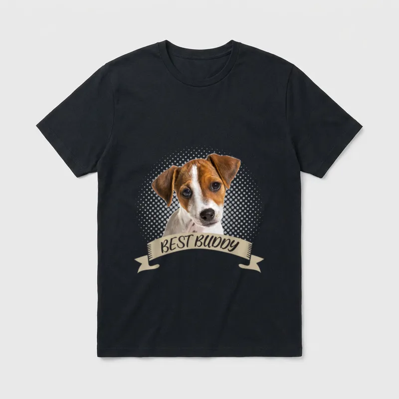 Jack Russel Terrier Best T-Shirt – Jack Russel Terrier Porträt mit Best Buddy Banner – Klassisches T-Shirt in Schwarz