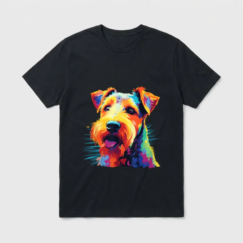 Wasserfarben Farbenfroher Welsh Terrier T-Shirt – Klassisches T-Shirt in Schwarz