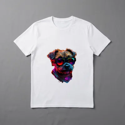 Border Terrier Dogs Border T-Shirt – Neon-Style Border Terrier mit Sonnenbrille und Bandana – Klassisches T-Shirt in Schwarz
