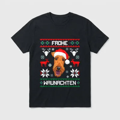 Airedale Terrier Frohe Waunachten T-Shirt – Klassisches T-Shirt in Schwarz