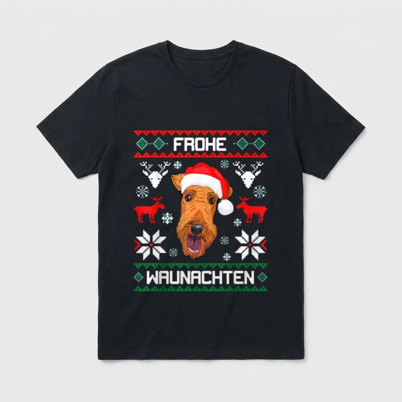 Airedale Terrier Frohe Waunachten T-Shirt – Klassisches T-Shirt in Schwarz
