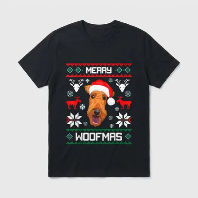 Airedale Terrier Merry Woofmas T-Shirt – Klassisches T-Shirt in Schwarz