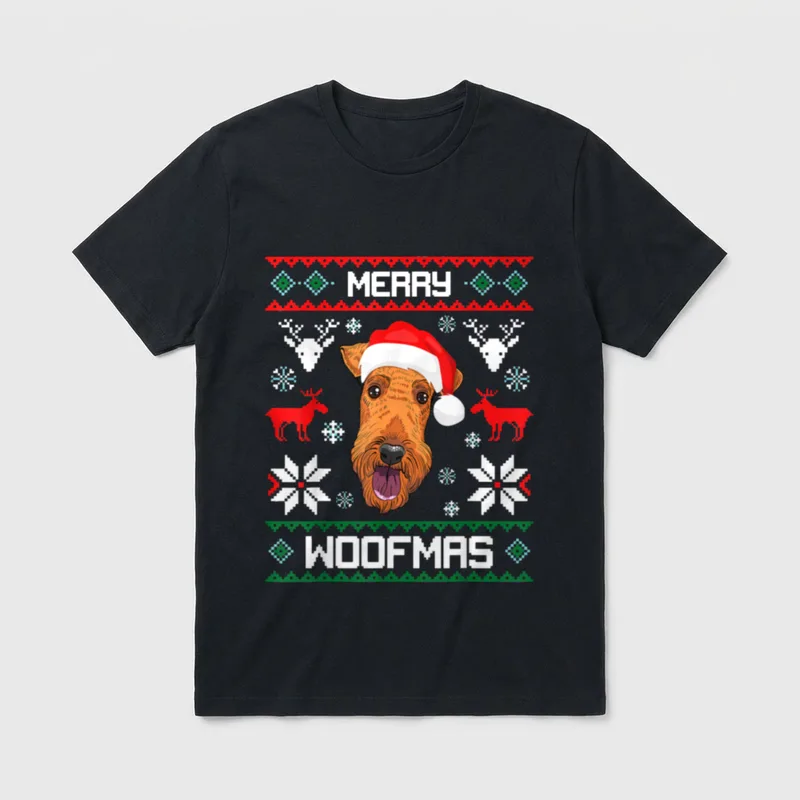 Airedale Terrier Merry Woofmas T-Shirt – Klassisches T-Shirt in Schwarz