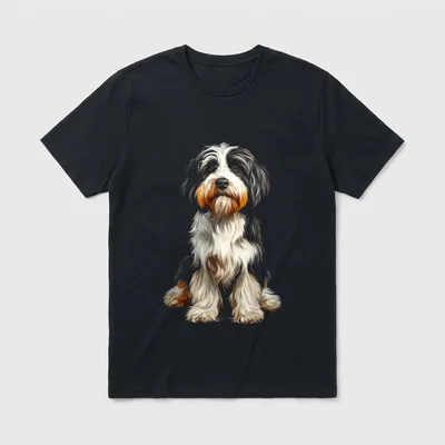 DogtastiQ Tibetan Terrier Schwarz T-Shirt – Klassisches T-Shirt in Schwarz