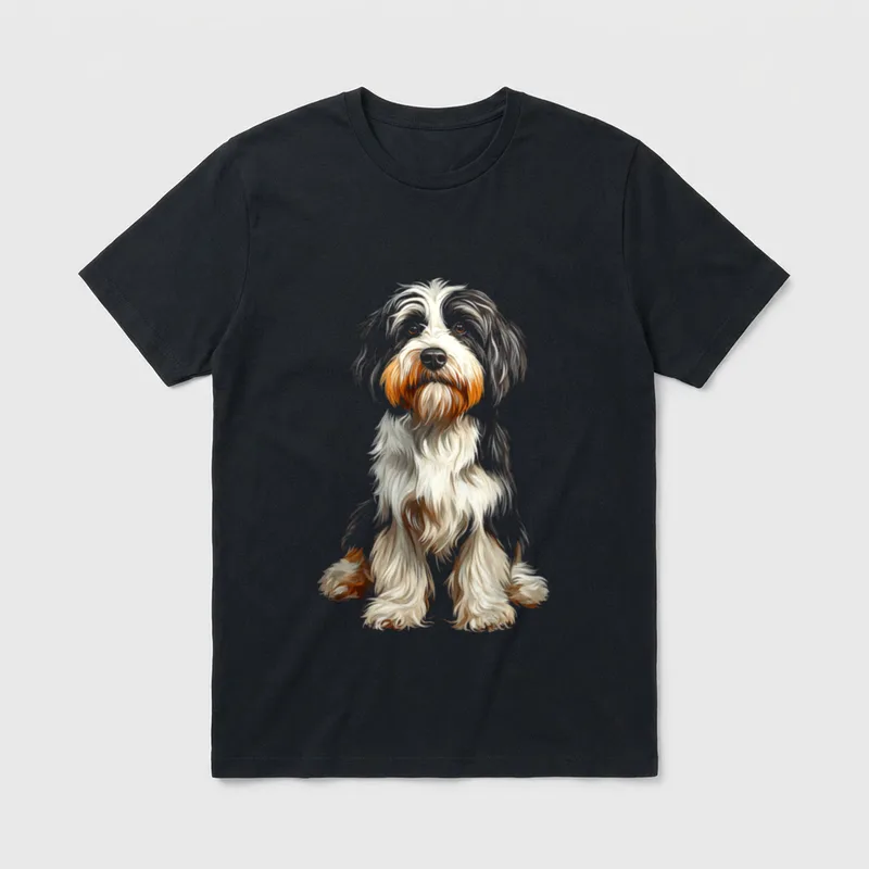 DogtastiQ Tibetan Terrier Schwarz T-Shirt – Klassisches T-Shirt in Schwarz