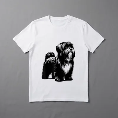 Monochromatischer Tibet-Terrier mit Hundemotiv T-Shirt – Klassisches T-Shirt in Schwarz