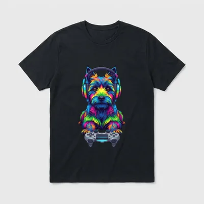 Buntes Cairn Terrier Videospiel T-Shirt – Klassisches T-Shirt in Schwarz