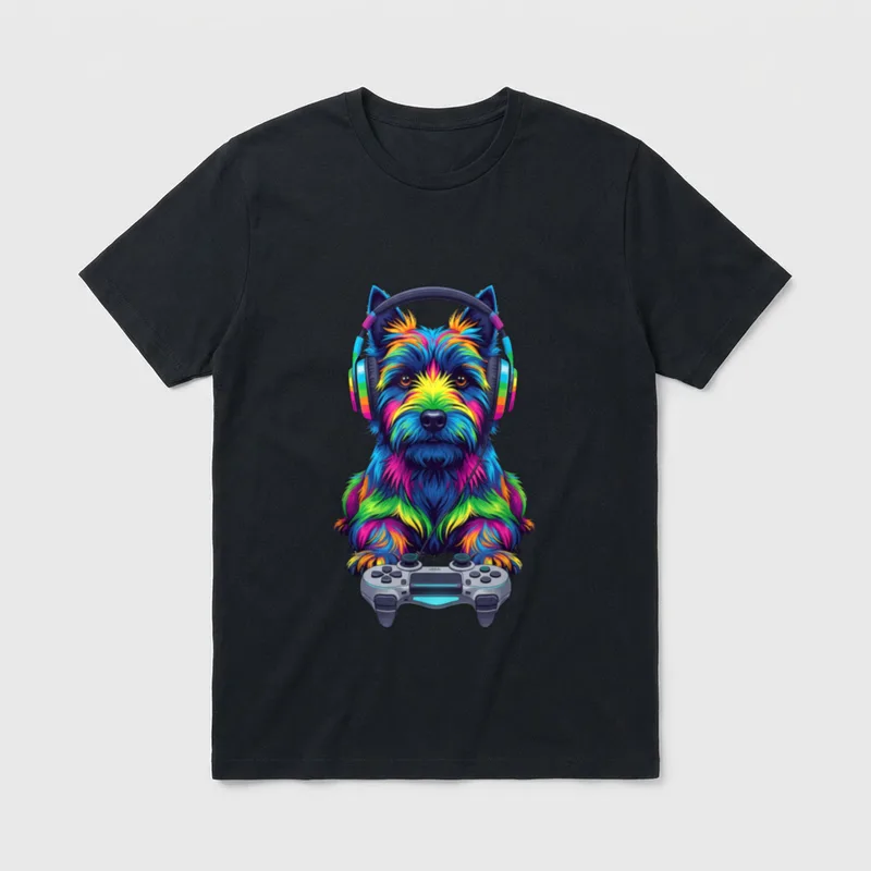 Buntes Cairn Terrier Videospiel T-Shirt – Klassisches T-Shirt in Schwarz