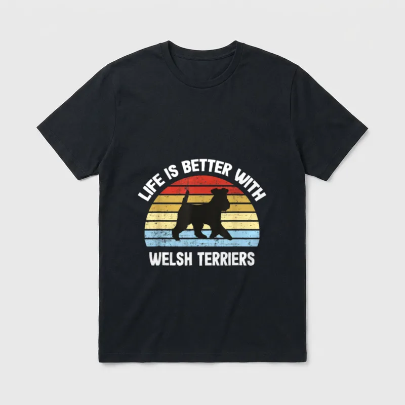 Retro Welsh Terrier Hundegeschenk T-Shirt – Klassisches T-Shirt in Schwarz