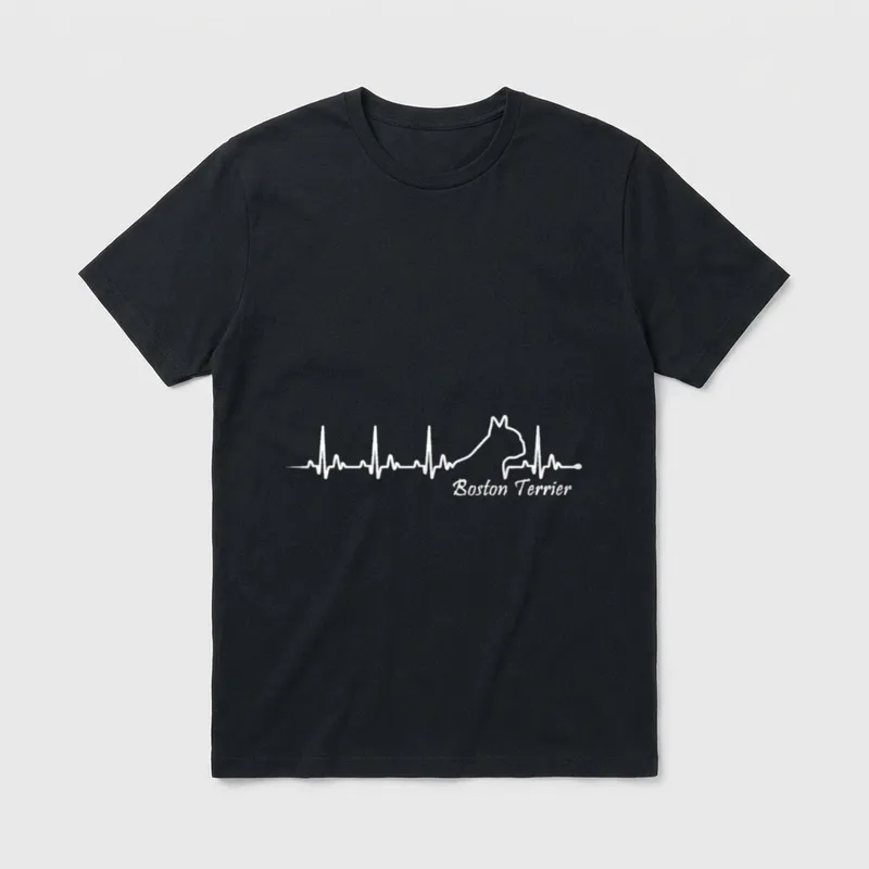 Boston Terrier Boston Terrier HeartBeat T-Shirt – Klassisches T-Shirt in Schwarz