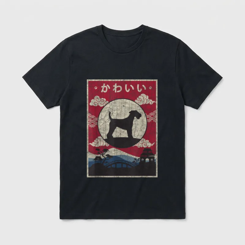Welsh Terrier Japanisches Design T-Shirt – Klassisches T-Shirt in Schwarz