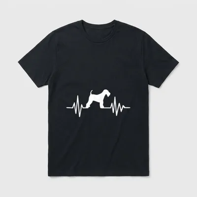 Airedale Terrier T-Shirt 0289 – Weiße Silhouette eines Airedale Terriers in einer Pulslijn – Klassisches T-Shirt in Schwarz