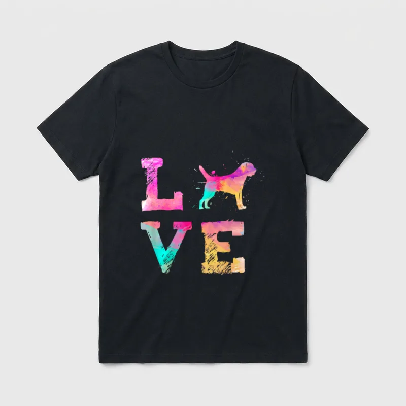 Bunte Aquarellmalerei Border Terrier T-Shirt – Klassisches T-Shirt in Schwarz