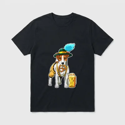 Oktoberfest Für Jack Russel T-Shirt – Jack Russell Terrier in Tracht mit Brezel und Bierkrug – Klassisches T-Shirt in Schwarz