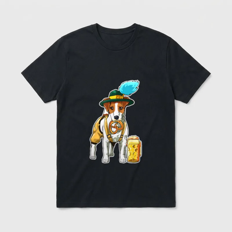 Oktoberfest Für Jack Russel T-Shirt – Jack Russell Terrier in Tracht mit Brezel und Bierkrug – Klassisches T-Shirt in Schwarz