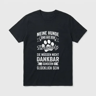 Meine Hunde Sind T-Shirt – Weißer Aufdruck mit Text und Hundepfote auf grauem Grund – Klassisches T-Shirt in Schwarz