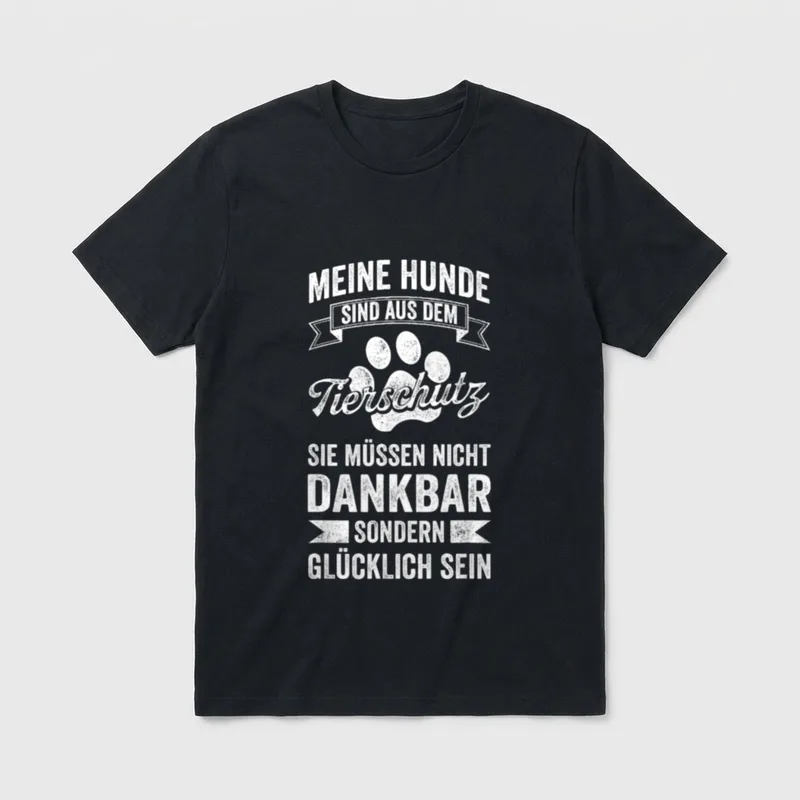 Meine Hunde Sind T-Shirt – Weißer Aufdruck mit Text und Hundepfote auf grauem Grund – Klassisches T-Shirt in Schwarz
