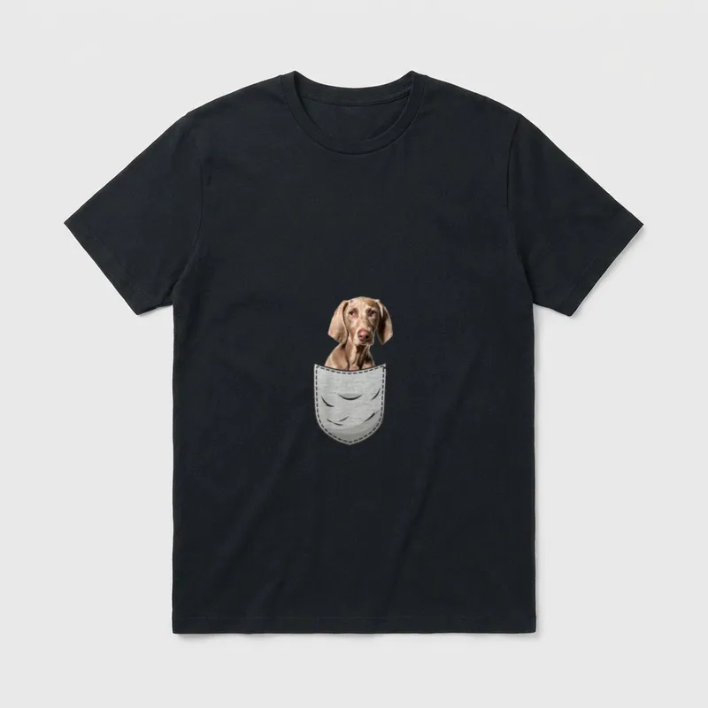 Weimaraner Raner Brust-Tasche Pocket T-Shirt – Klassisches T-Shirt in Schwarz