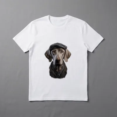 detektiv hund weimaraner T-Shirt – Weimaraner mit flacher Mütze und Schal im Porträtstil – Klassisches T-Shirt in Schwarz